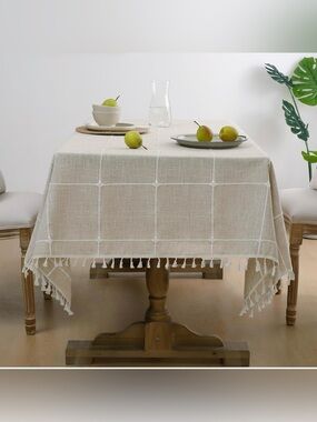 Softalker Outdoor Linen Rectangle Tablecloth with Tassel, 55 x 84 Inch